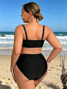 Slaydiva Bộ đồ bơi hai dây tankini cỡ lớn dành cho nữ, phối nhiều màu sắc, có dây đeo rời, kèm quần bikini cạp cao họa tiết hoa nhiều màu sắc. - màu đen - Xem 2