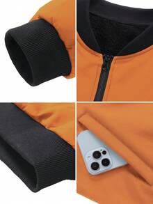 Manfinity Homme Jaket Pria Kasual Sehari-hari dengan Lapisan Termal dan Resleting - Jeruk - View 7