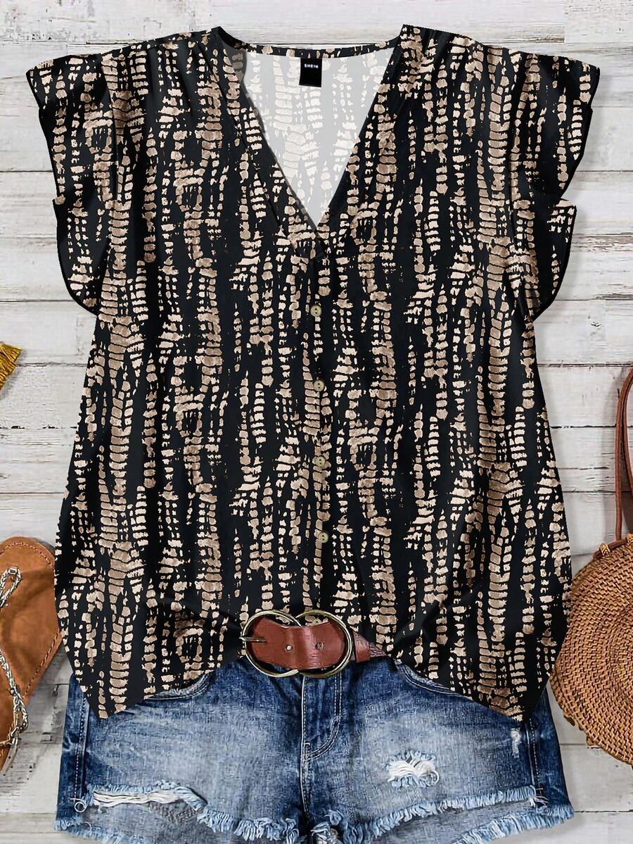 Rusticease Áo sơ mi nữ cổ chữ V dáng casual, thiết kế tối giản phù hợp cho mùa hè, kiểu dáng retro, trang phục mùa hè cho nữ. - Nhiều màu - Xem 1