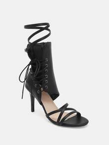 Glitzique Women's Cross Strap, Open Toe, Roman Style, High Heel Boots, With Fine Heels And Open Toe Design - Black - View 4