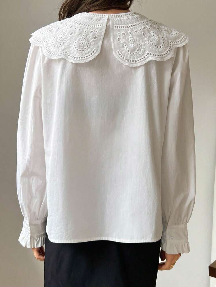 Women's Lace Patchwork Collar Long Sleeve Casual Shirt
