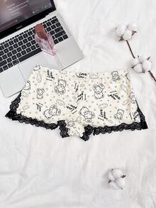 Quần lót nữ kiểu quần đùi ngắn in chữ hoạt hình ngộ nghĩnh, viền ren. - Nhiều màu - Xem 2