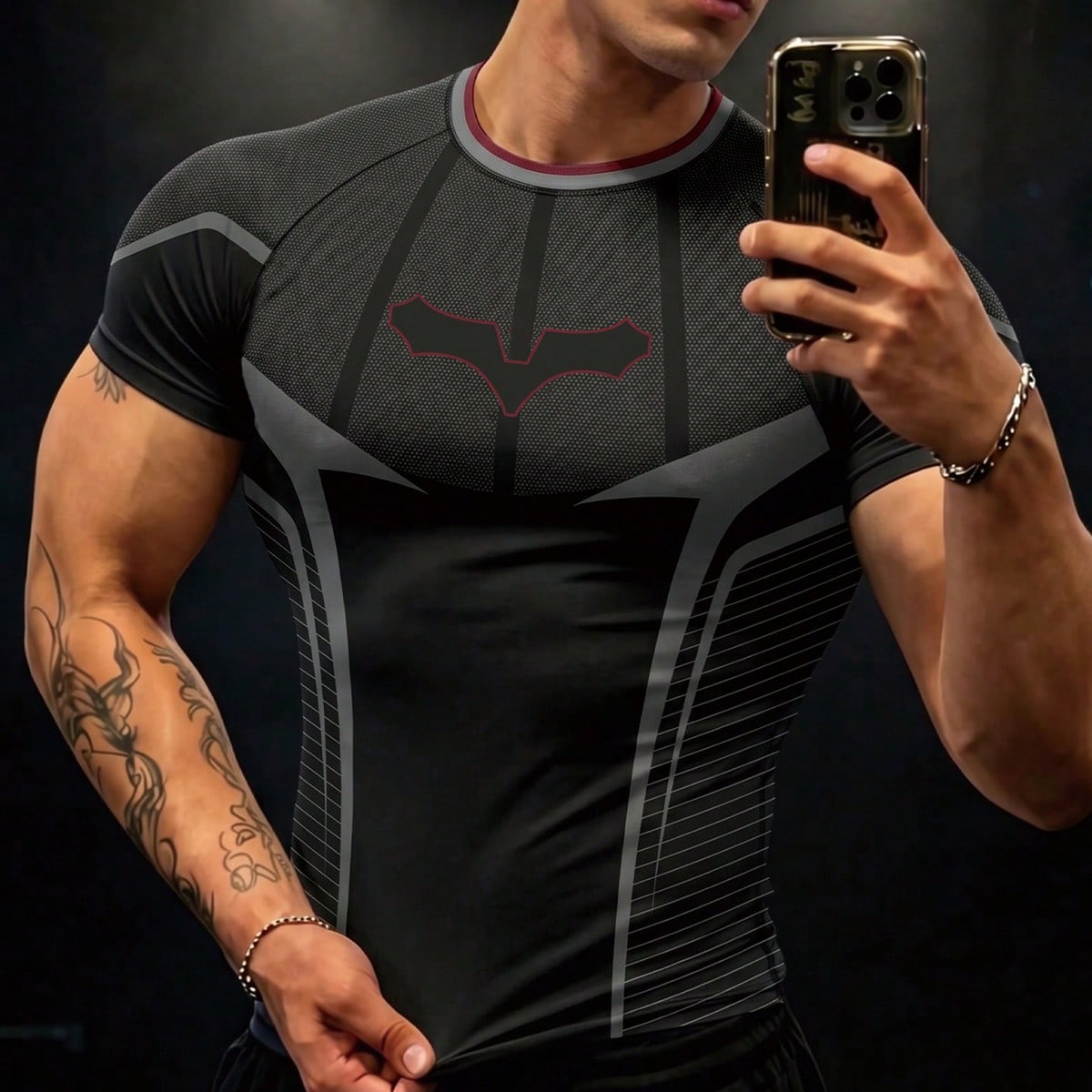 Camiseta deportiva casual de manga corta con rayas y raglán para hombre, fitness y entrenamiento, gimnasio
