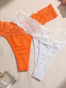 SHEIN 3件組無縫蕾絲拼接內褲 - 彩色 - 查看 3