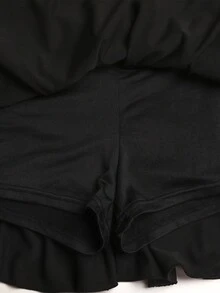 SHEIN Quần short cạp gập phối chấm bi đen dành cho nữ tuổi teen, thích hợp mặc thường ngày, thể thao, đi học, hoặc chuẩn bị cho năm học mới, kèm chân váy xòe hai lớp bèo nhún. - màu đen - Xem 6