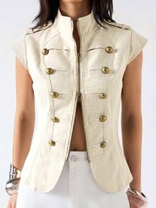 LYSMO 2026 New Minimalist Spring/Summer Women's Vintage Stand Collar Jacket, Suitable For Commuting, White - White - View 7