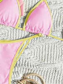 Conjunto de bikini de triángulo estampado para mujer con chaleco de malla, traje de baño casual y sexy para playa, vacaciones y verano 2026 - Multicolor 2 - Ver 6
