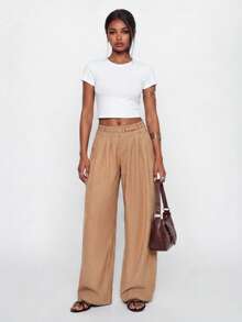 Avantive Calça Plissada Solta Casual Feminina com Bolsos, Versátil para Uso Diário - Laranja Avermelhado - Visão 7