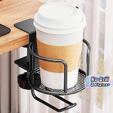 Bộ 1 giá đỡ cốc cố định, chống trượt, kệ gấp gọn tiết kiệm không gian bàn làm việc, phụ kiện phòng tắm và dụng cụ nhà tắm được lắp đặt ở bên hông văn phòng, không gian trong nhà và phòng học. - Màu đen - Xem 1