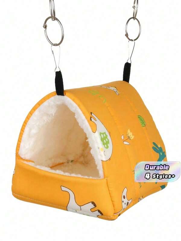 1PC Cartoon Printed Warm Fleece Triangular Sleeping Nest For Parrots Hamsters Chinchillas Squirrels Autumn Winter Pet Bed