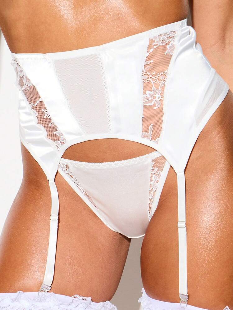 KIZN Satin And Lace Panel Waspie With Garter Straps