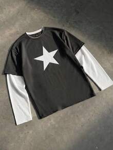 SWAVVY Men's Printed Long Sleeve T-Shirt - Grey - View 1