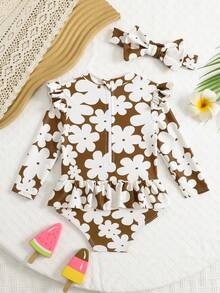 Baju Renang Bayi Perempuan, Baju Renang Lucu & Modis dengan Motif Warna-warni, Rumbai, dan Bando Bunga, Cocok untuk Liburan, Pantai, dan Perjalanan Musim Panas - MultiWarna - View 3