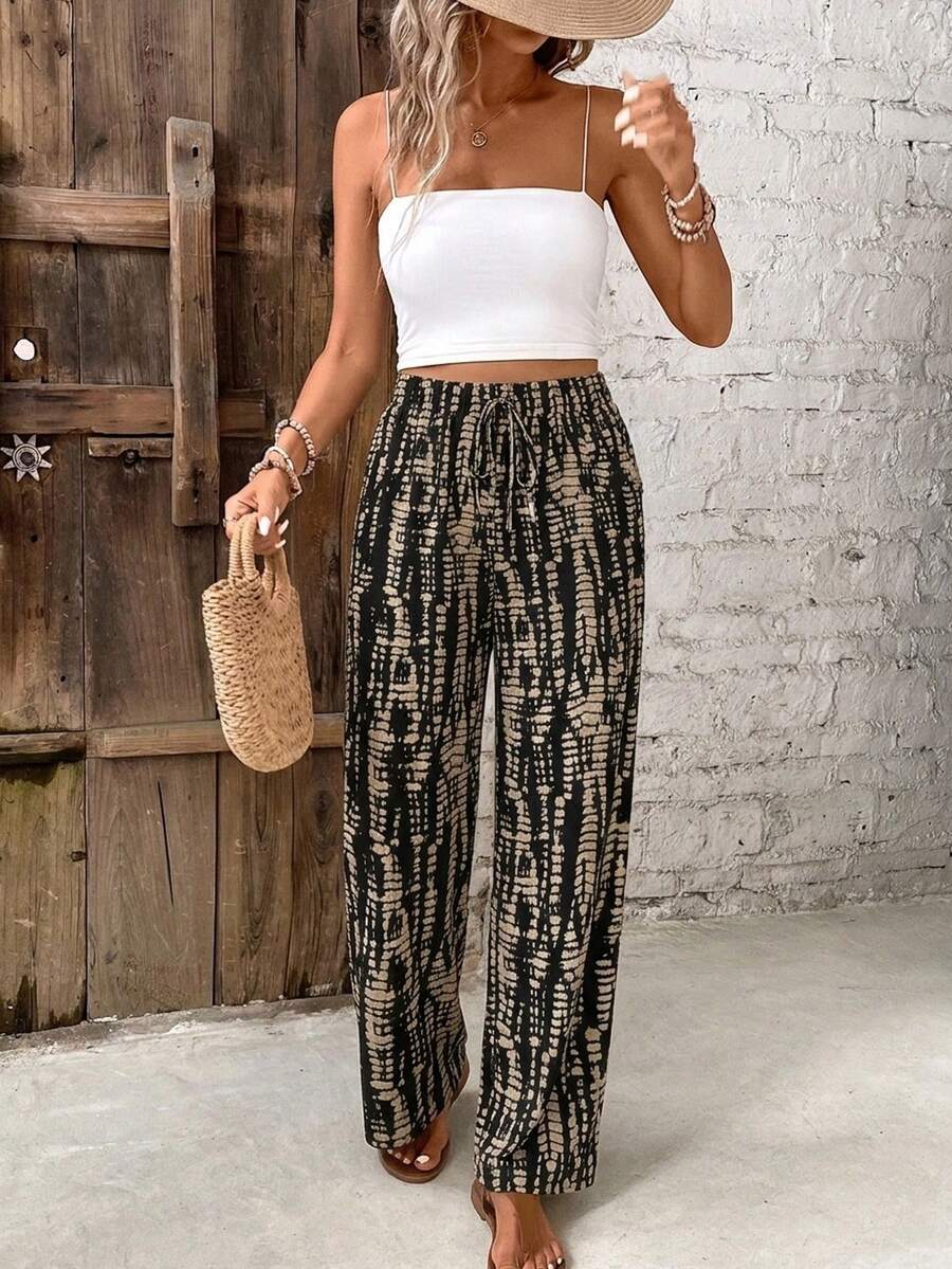 SHEIN Frenchy Quần ống rộng nữ kiểu dáng thường ngày, trang phục thường ngày nữ, quần áo mùa hè nữ. - Nhiều màu - Xem 1