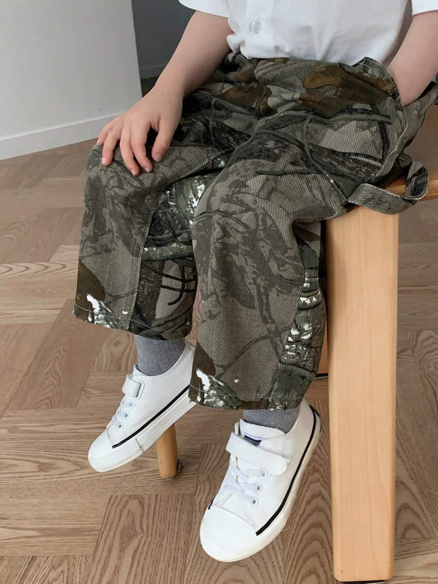 DAZY Quần jeans dáng rộng phong cách Hàn Quốc thường ngày, họa tiết da báo, dành cho bé trai. - xanh quân đội - Xem 1