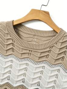 EGENSIO Men's Contrast Color Round Neck Short Sleeve Casual Knit Top - Khaki - View 4