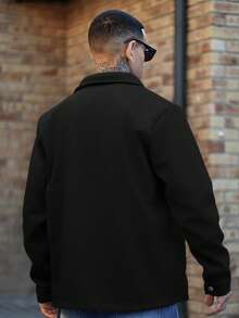 Devon Thys Abrigo informal de manga larga de unicolor para hombres, adecuado para otoño e invierno - Negro - Ver 2