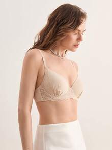 Hourtrue Women's Skin-Friendly Lace Bra, French Romantic Casual Versatile Mature Charm Lace Patchwork Underwire Bra, Lift And Support Adjustable Brafor Summerfor Summer - Apricot - View 8