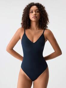 Loungeista 1pc Women's Seamless Shapewear Jumpsuit With Thong, Body Shaping Waist Cincher Butt Lifter Slimming Jumpsuitfor Summer - Navy Blue - View 4