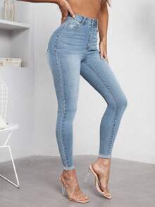 SHEIN Essnce 高腰緊身牛仔褲 - 中等水洗藍 - 查看 4