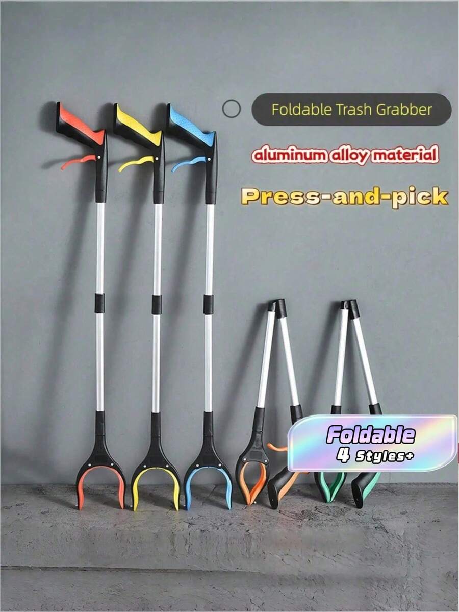 1 Piece Pickup Clamp, Grabbing Tool, Approximately 30 Inch Foldable Grabber, Suitable For The Elderly, Enlarged Wide Jaws Garbage Picker, With Strong Magnetic Tip Light Garbage Picker - Black. Blue. - View 1
