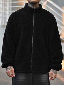 Devon Thys 男士休闲纯色长袖外套，秋冬季百搭单品 - 黑色 - 查看 3