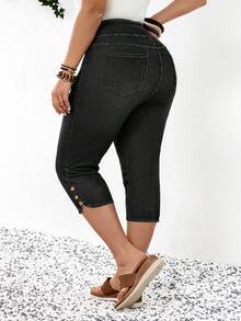 EMERY ROSE EMERY ROSE Plus Size Women Elastic Waist Casual Skinny 3/4 Length Jeans - Black - View 3