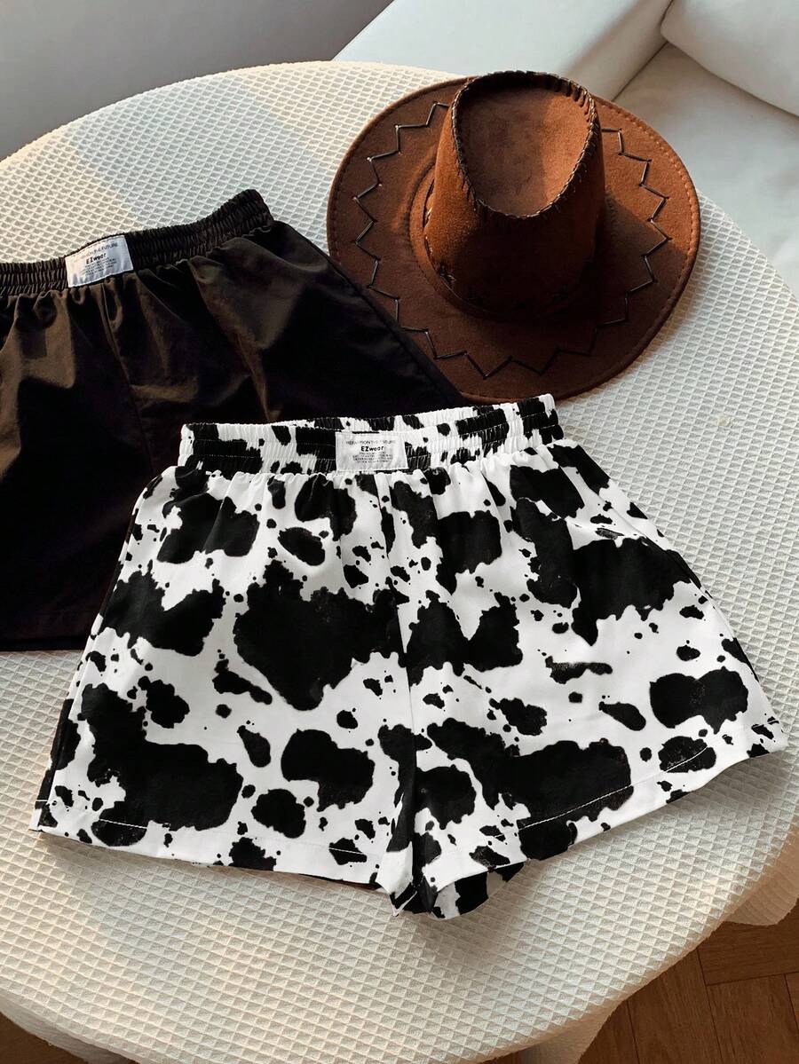 Comfortcana Quần short cỡ lớn dáng rộng in họa tiết bò sữa dành cho lễ hội âm nhạc mùa hè. - Nhiều màu - Xem 1