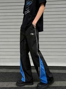 Sport MetroGents Pantalones deportivos casuales de calle para hombres con cordón, pantalones cortavientos de contraste de color, pantalones deportivos, pantalones de chándal, pantalones rojo - Bronce - Ver 4