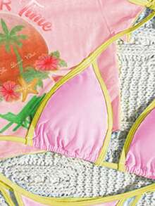 Conjunto de bikini de triángulo estampado para mujer con chaleco de malla, traje de baño casual y sexy para playa, vacaciones y verano 2026 - Multicolor 2 - Ver 8