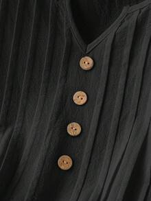 Rusticease Women's Simple Modest Commuter Solid Color Button Decor Notch Collar Blouse, Summer For Mom Black - Black - View 7