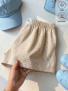 Comfortcana 女士休闲白色和黄色格子薄纱面料迷你运动短裤，饰有撞色滚边细节 - 彩色 - 查看 8