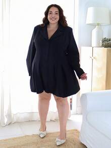 Pretty and Ole 大尺碼女款優雅純色白色時尚約會百搭單排扣腰帶西裝外套，秋冬黑色 - 黑色 - 查看 4