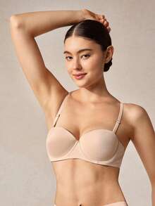 Veilyse 女士无肩带聚拢文胸，露背文胸 - 适合搭配婚纱、夏季服装，不可拆卸衬里，尼龙弹性混纺面料 - 杏色 - 查看 7