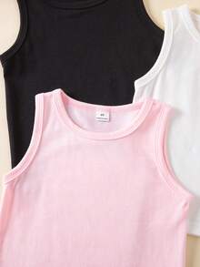 SHEIN Playful Pals 3件套少女简约纯色吊带背心，夏季百搭 - 彩色 - 查看 4