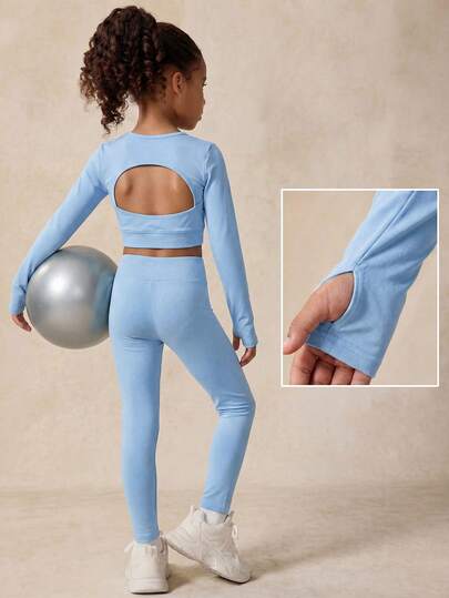 SHEIN 2pcs/Set Young Girl Sports Casual Top And Pants