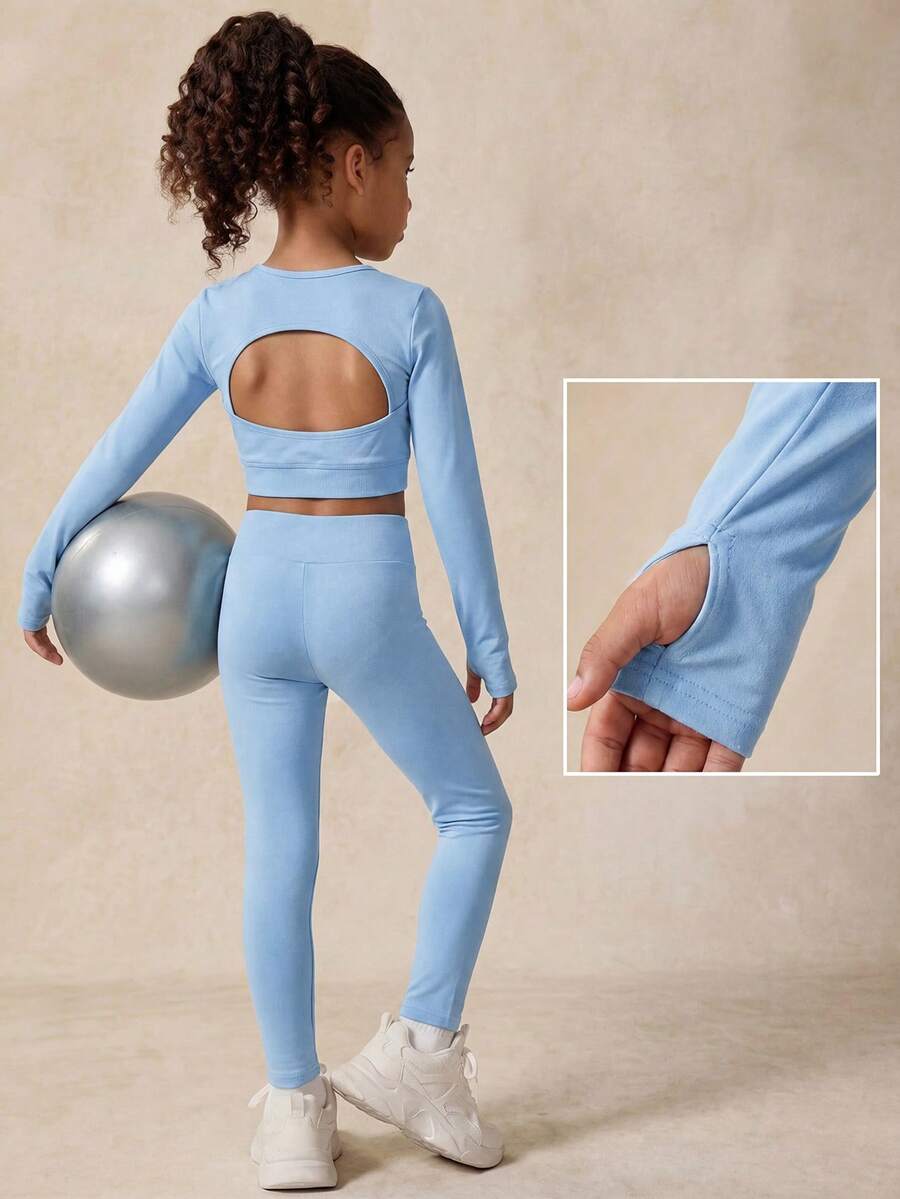 SHEIN Bộ 2 món đồ thể thao thường ngày cho bé gái, gồm áo và quần. - Màu xanh lam - Xem 1
