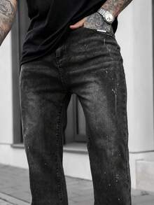 Artur Kramer Quần jean denim co giãn ôm vừa vặn, quần jean cotton giặt sờn, đa năng & thời trang; Quần jean denim giặt có túi xéo, quần áo công sở nhẹ, đa năng; quần jean ống đứng thường ngày có nút và khóa kéo, phù hợp với mọi mùa - màu đen - Xem 3