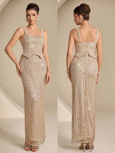 Coutiva Elegant Sequined, Sexy Square-Neck, Heavily Pearl-Embellished Formal Evening Gown Is Perfect For Spring/Summer. Suitable For Birthday Parties, Graduation Ceremonies, Back-To-School Parties, Wedding Guest Dresses, And Everyday Wear. Floral Lace Collar Flare Sleeve Elegant High-End Evening Gown, Luxury Elegant Party Dress Solid Color Square Neck Sleeveless High-End Evening Dress, Elegant And Luxurious Formal Gown Black Bodycon Dress Women's Slim Dress Sexy Curve Dress Black Dress For Women Shapewear Dress Long Black Elegant Dress Black Satin Dress Black Formal Evening Gown Black Dinner Dress Sexy Elegant Dress Black Backless Dress Satin Dress Elegant Graduation Ceremony, School Opening, Music Festival, Birthday Party, Wedding, Afternoon Tea Gathering, Ball Ceremony Dress Wedding Vacation Party Holiday Dresses