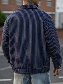 Devon Thys Chaqueta casual a rayas para hombre, primavera/otoño - Azul Marino - Ver 2
