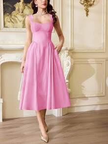 Vestido elegante vintage para mujer con bolsillos, vestido de té casual amarillo para fiestas, festivales y vacaciones, vestido blanco de verano para mujer, vestido de fiesta con c - Rosa 3 - Ver 5