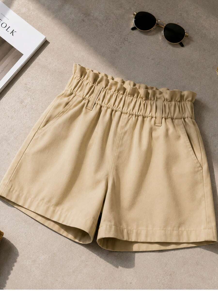 Short gabardina cintura elástica - Beis - Ver 1