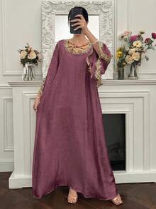 Yasmyna Đầm kiểu Ả Rập thanh lịch, dáng rộng, dành cho nữ, được trang trí bằng họa tiết thêu. - Bụi hồng - Xem 5