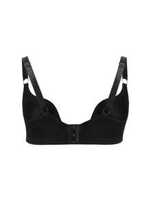 Plus Size Minimalist Underwire Bra, Sexy Deep V Lingerie Bra, Single Piece - Black - View 5