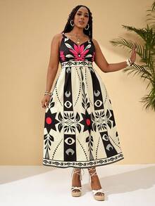 EMERY ROSE Vestido casual de tirantes con estampado floral para mujer de talla grande - Multicolor - Ver 1