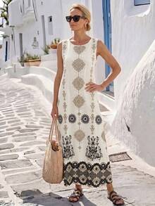 Faunlyn Women's Vacation Floral Print Versatile Round Neck Sleeveless Dress - Multicolor - View 1