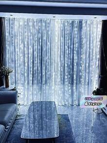 1PC 300/200/100 LED Curtain String Lights With Remote Control, 8 Modes, Size 298.7*298.7/201/100cm, USB Powered, Convenient USB Connection, Metal Curtain Light Decor, Bedroom Lighting - White - View 2