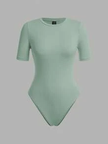 SHEIN BASICS 3件套休闲纯色针织圆领短袖连体衣（女款） - 彩色 - 查看 3