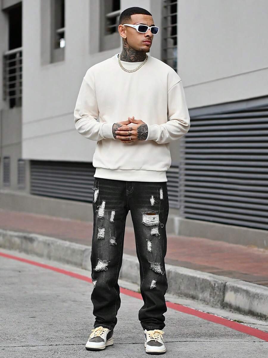 Devon Thys Quần jeans nam dáng suông màu xanh bạc hà, thích hợp mặc ngoài trời, mùa Thu/Đông. - Nhiều màu - Xem 1