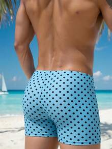 Manfinity Swimmode 男士海軍藍波點夏季休閒沙灘度假方型泳褲，情侶款對游泳衣，男女款夏威夷風 - 藍色 - 查看 6